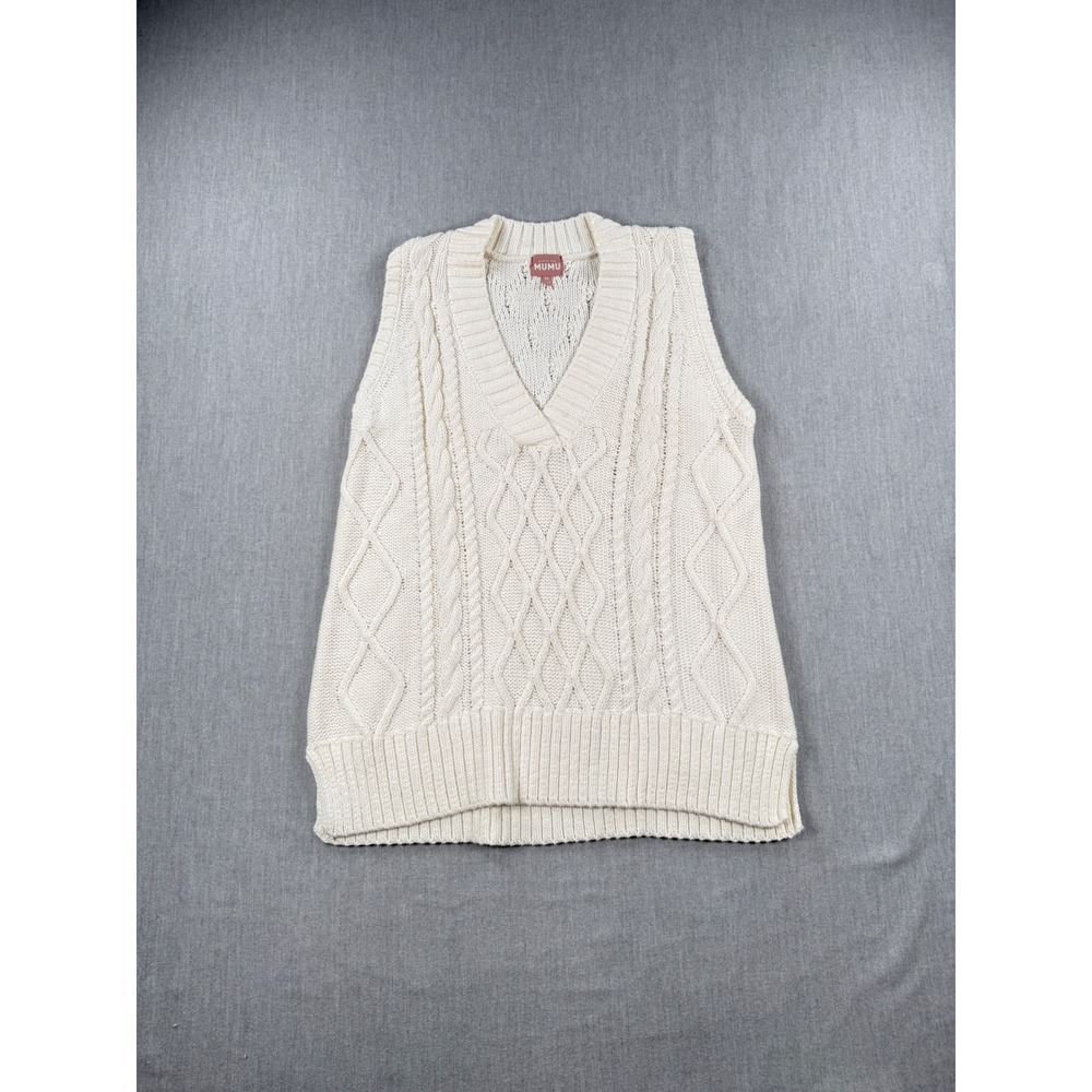 Show Me Your Mumu Reid Sweater Vest Cream Cable Knit V-Neck MF3-5753 CC36 Medium